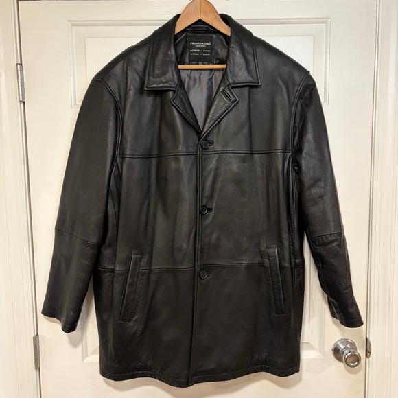 Pronto Uomo Other - Pronto Uomo Mens XXL Black Leather Jacket Mid Length Overcoat Collar Pockets